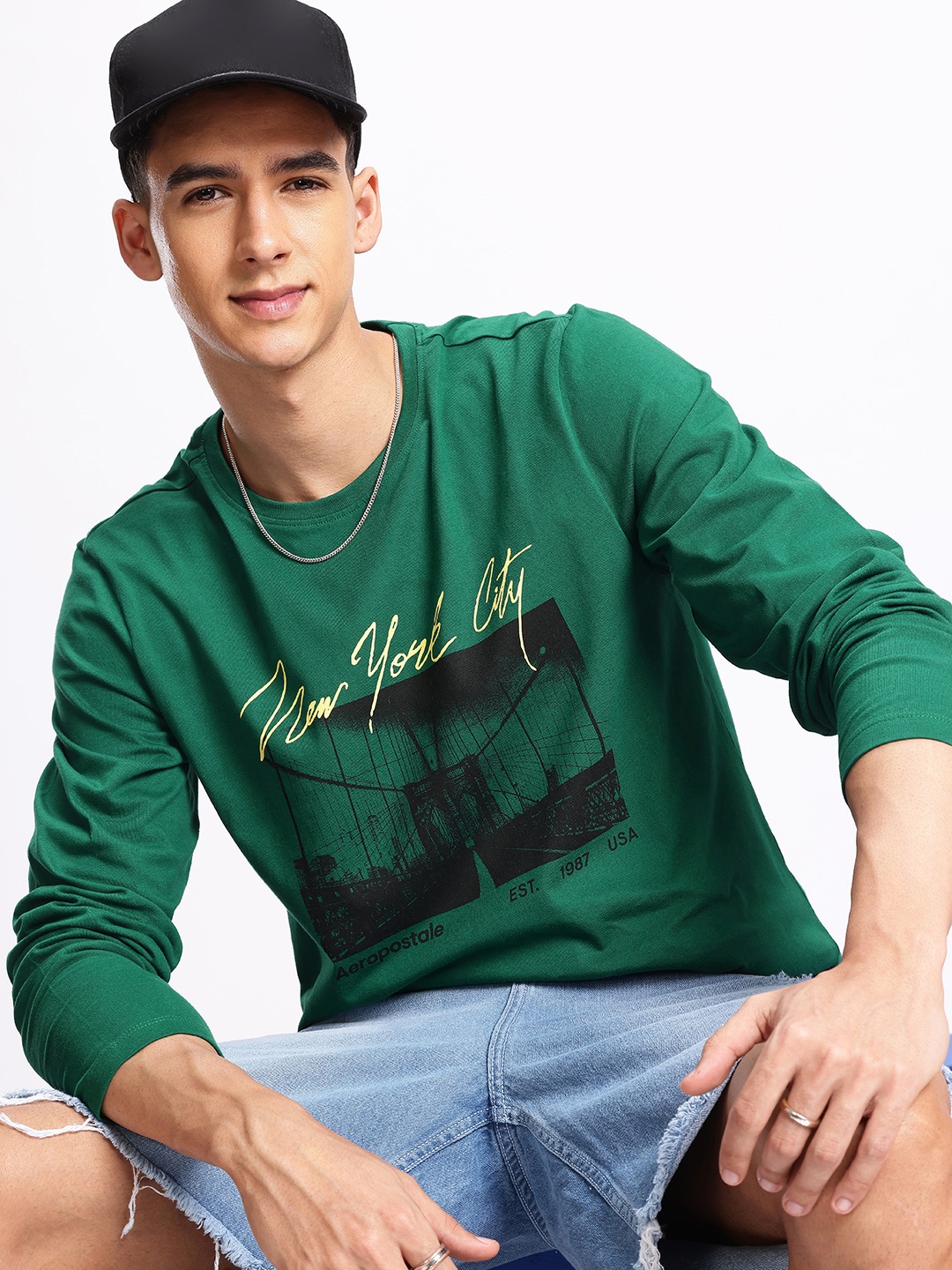 

Aeropostale Pure Cotton Graphic Printed Long Sleeves T-shirt, Green