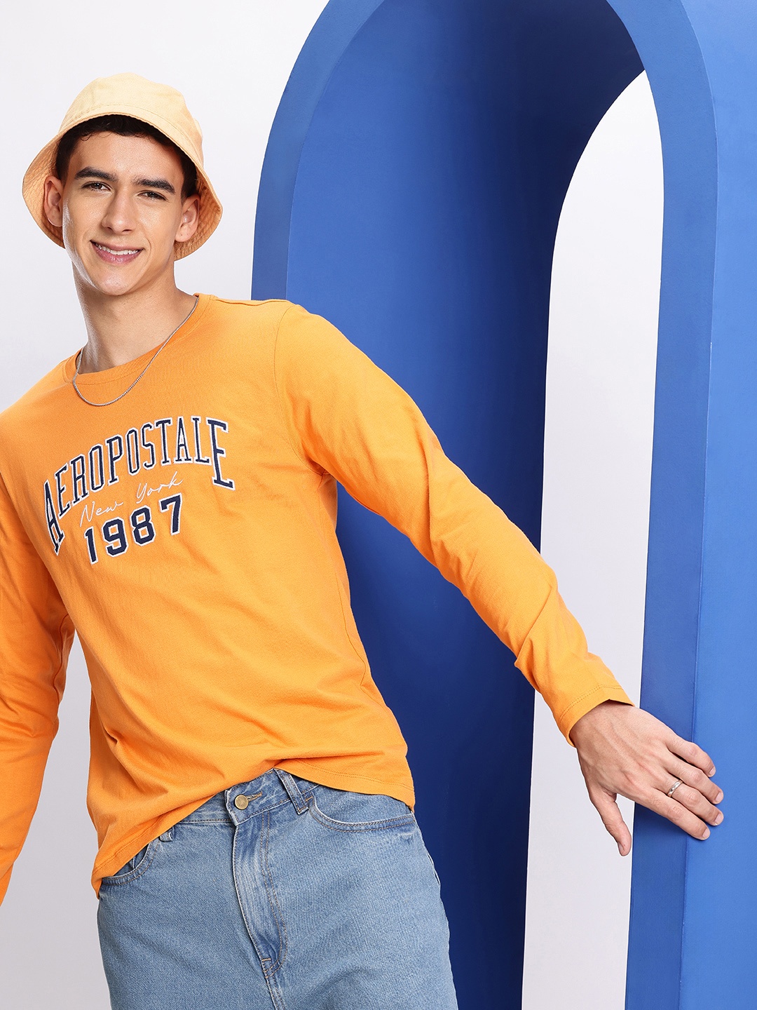 

Aeropostale Brand Logo Embroidered Pure Cotton T-shirt, Orange