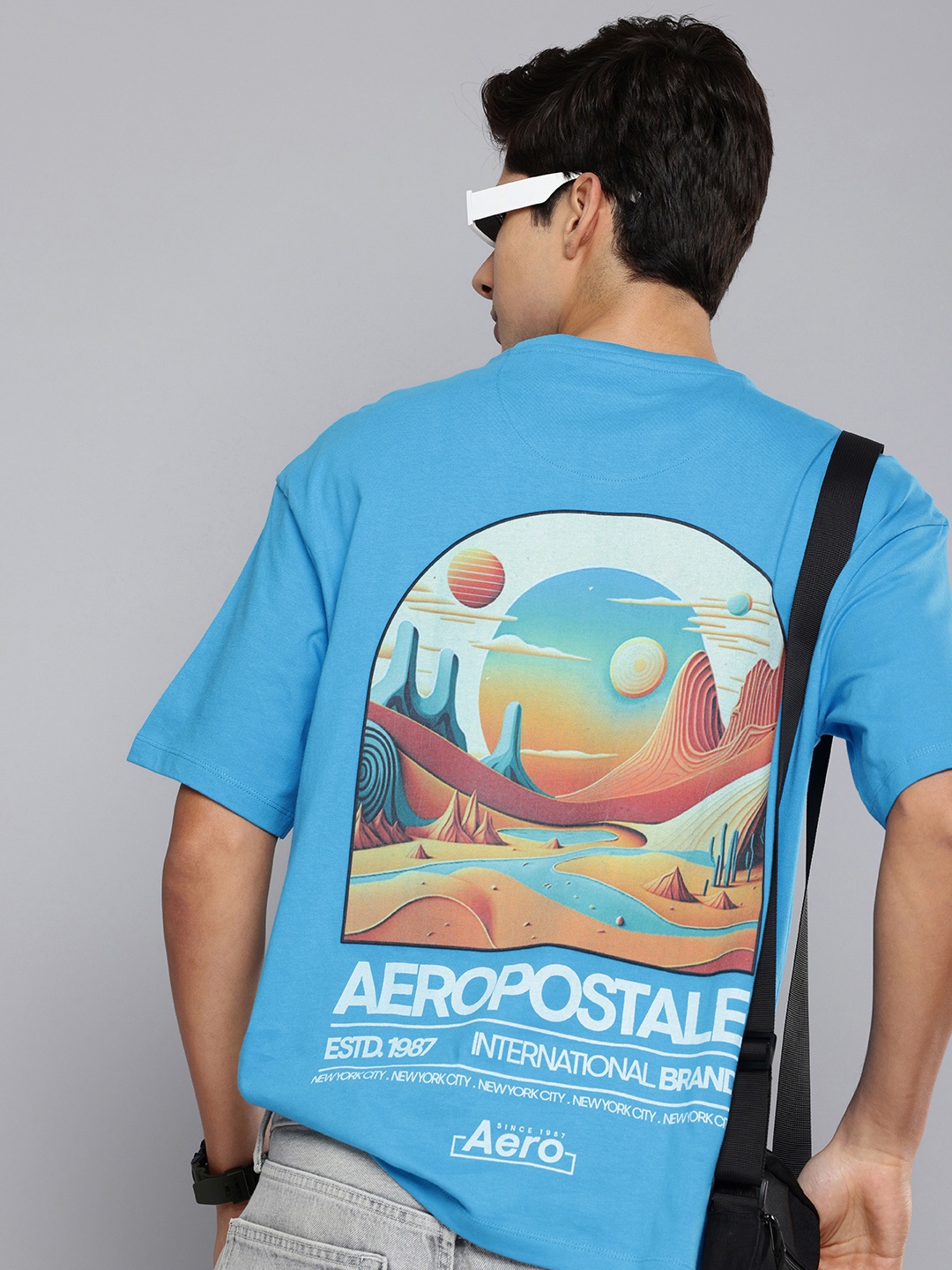 

Aeropostale Pure Cotton Graphic Printed Relaxed Fit T-shirt, Blue
