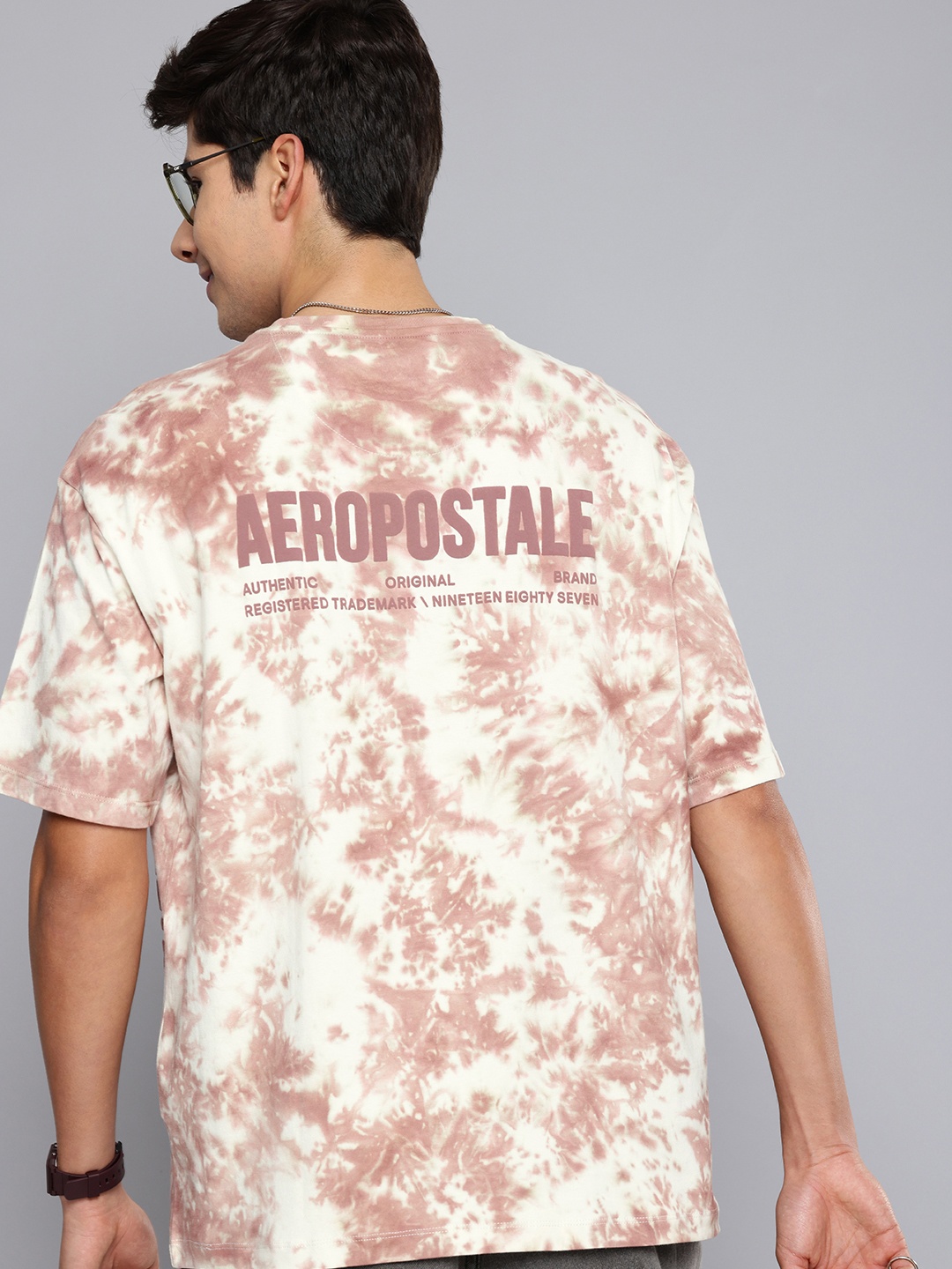 

Aeropostale Tie and Dye Dyed Drop-Shoulder Sleeves Pure Cotton Relaxed Fit T-shirt, White