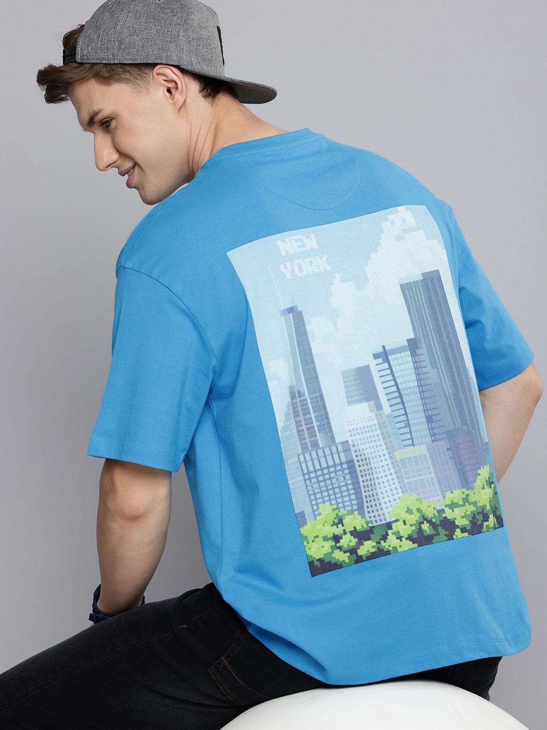 

Aeropostale Graphic Printed Drop-Shoulder Sleeves Pure Cotton T-shirt, Blue