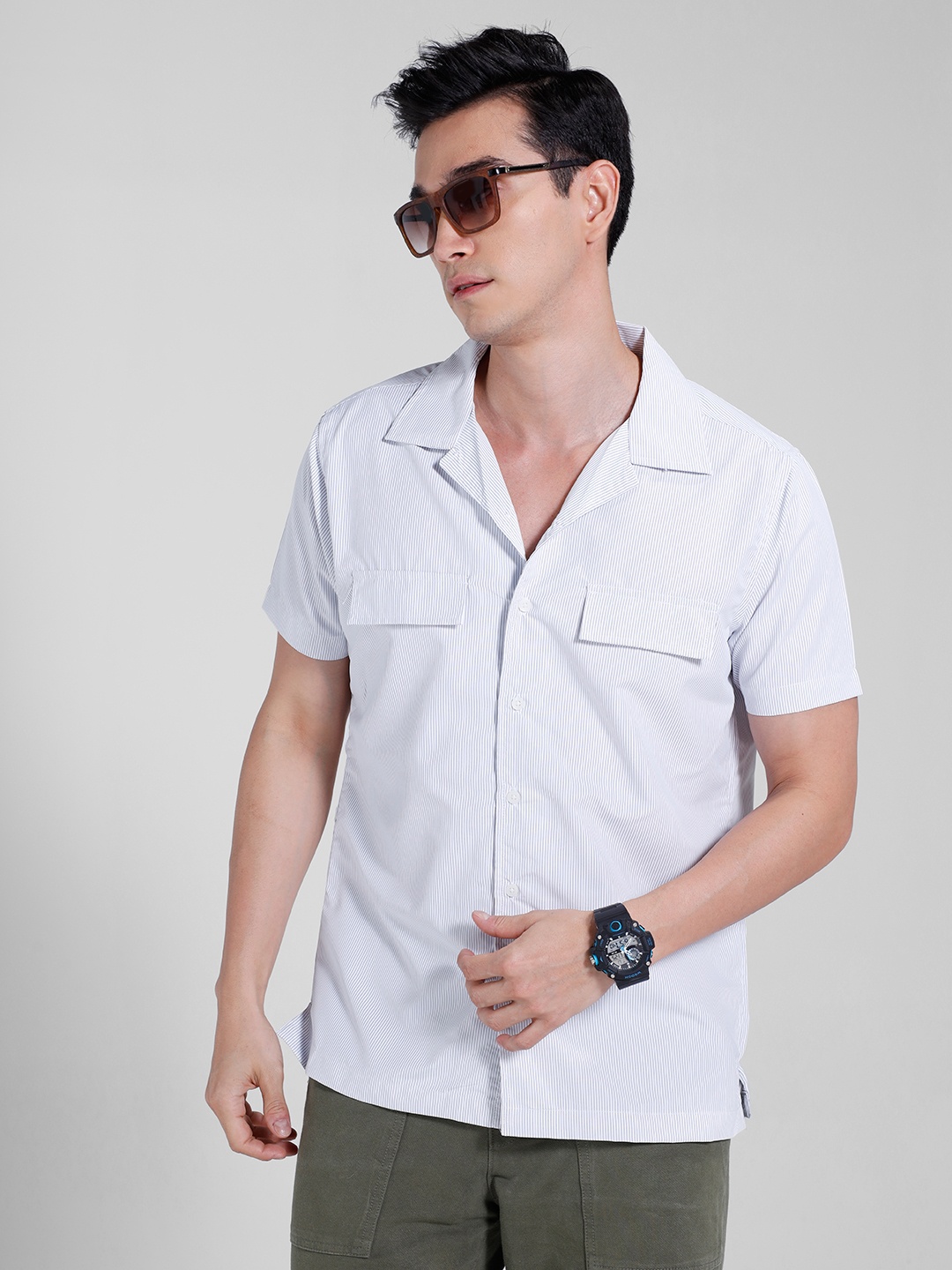 

encore by INVICTUS Opaque Striped Casual Shirt, White