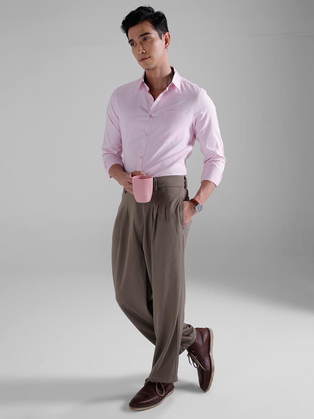 encore by INVICTUS Opaque Micro Ditsy Printed Casual Shirt, Pink