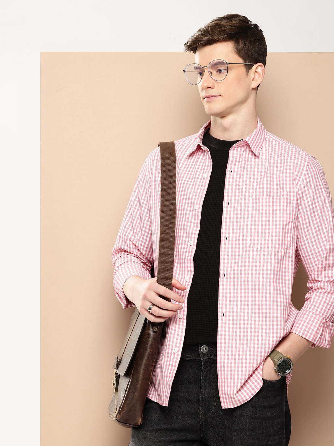 encore by INVICTUS Grid Tattersall Checks Casual Shirt, White