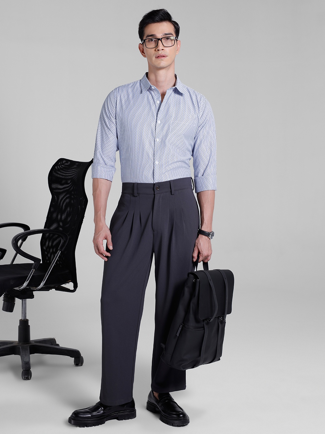 

encore by INVICTUS Self Striped Casual Shirt, Blue