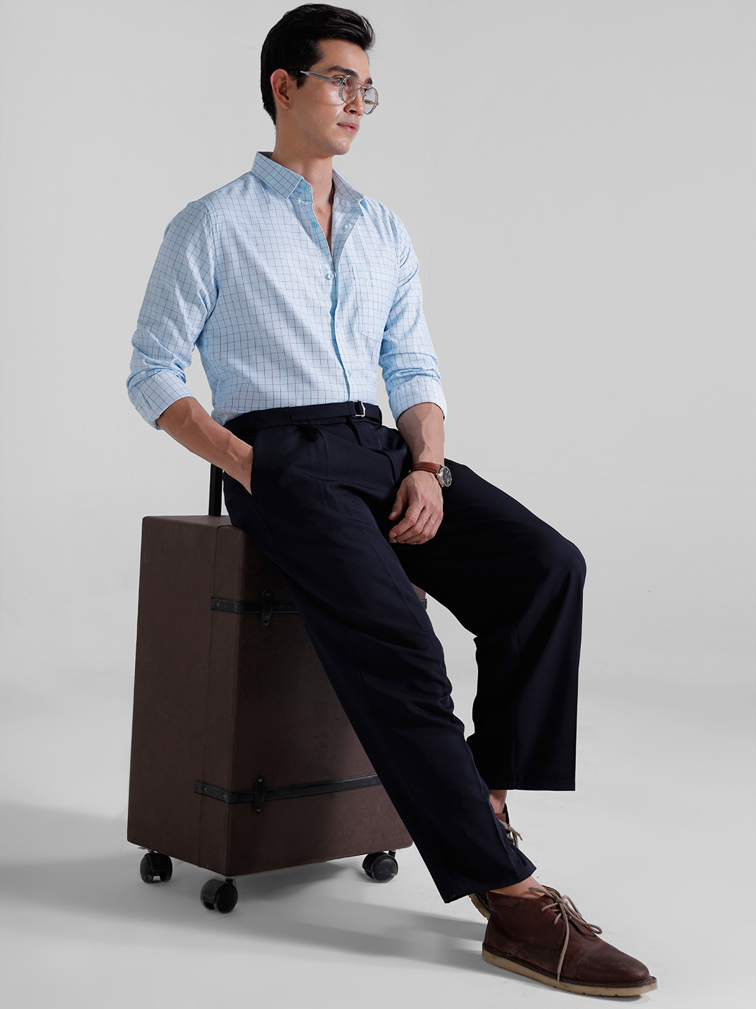

encore by INVICTUS Self Checked Casual Shirt, Blue