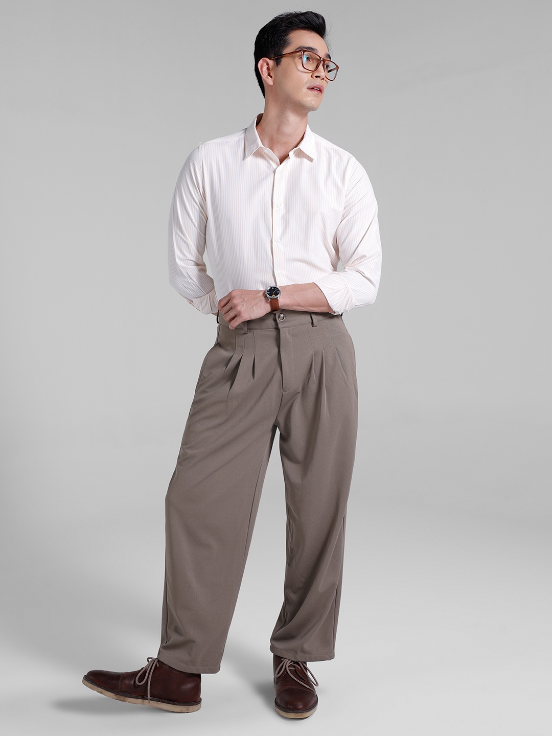 encore by INVICTUS Self Striped Casual Shirt, White
