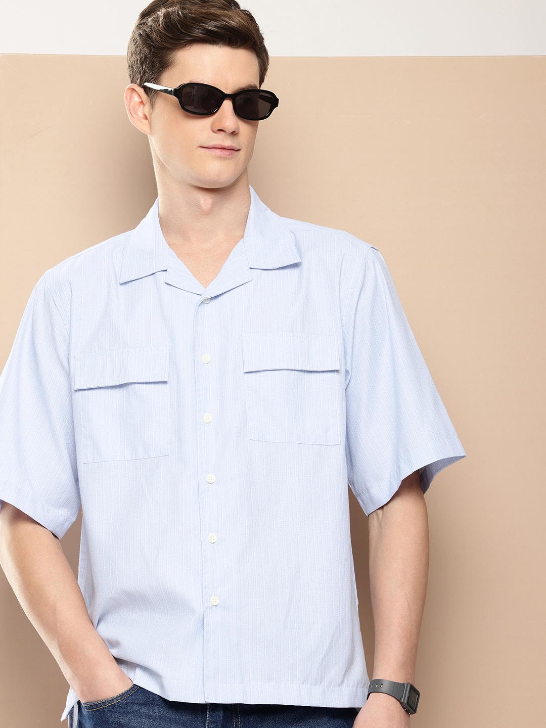 

encore by INVICTUS Opaque Striped Casual Shirt, White
