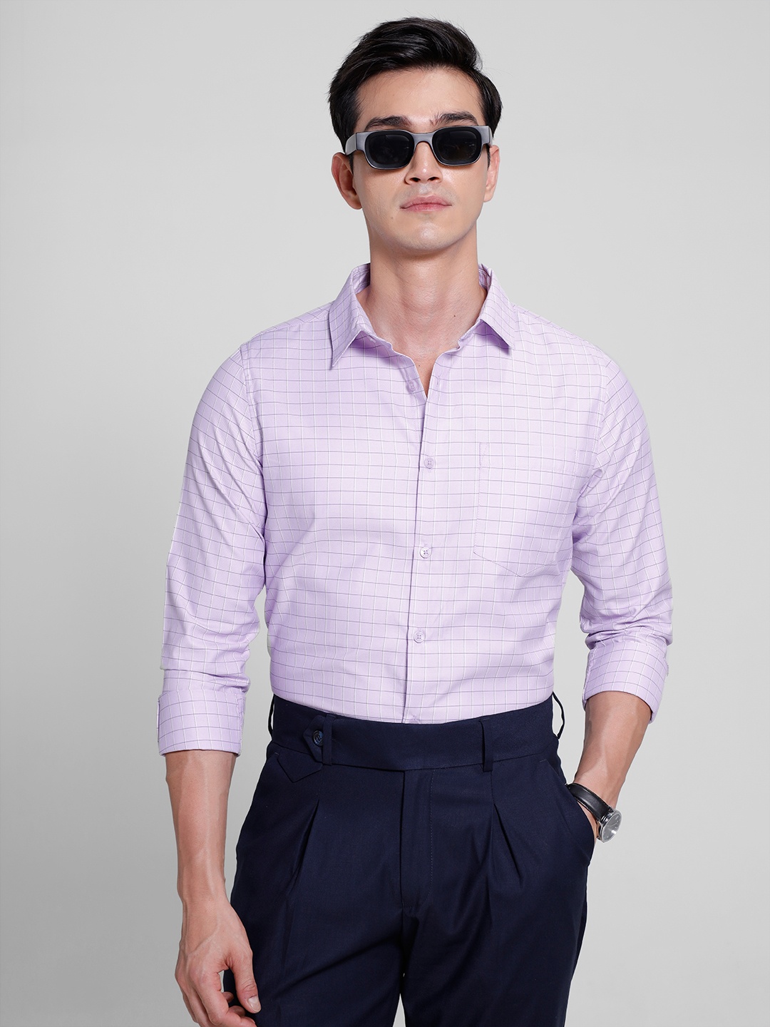 encore by INVICTUS Opaque Checked Casual Shirt, Lavender