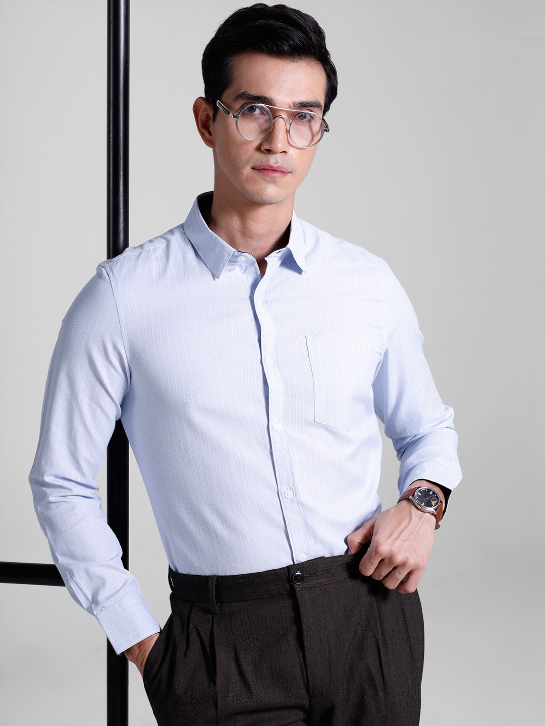 

encore by INVICTUS Opaque Striped Casual Shirt, Blue
