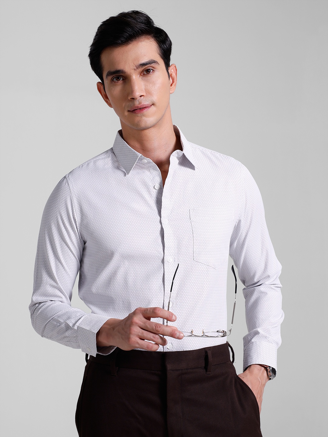 encore by INVICTUS Checked Textured Casual Shirt, White