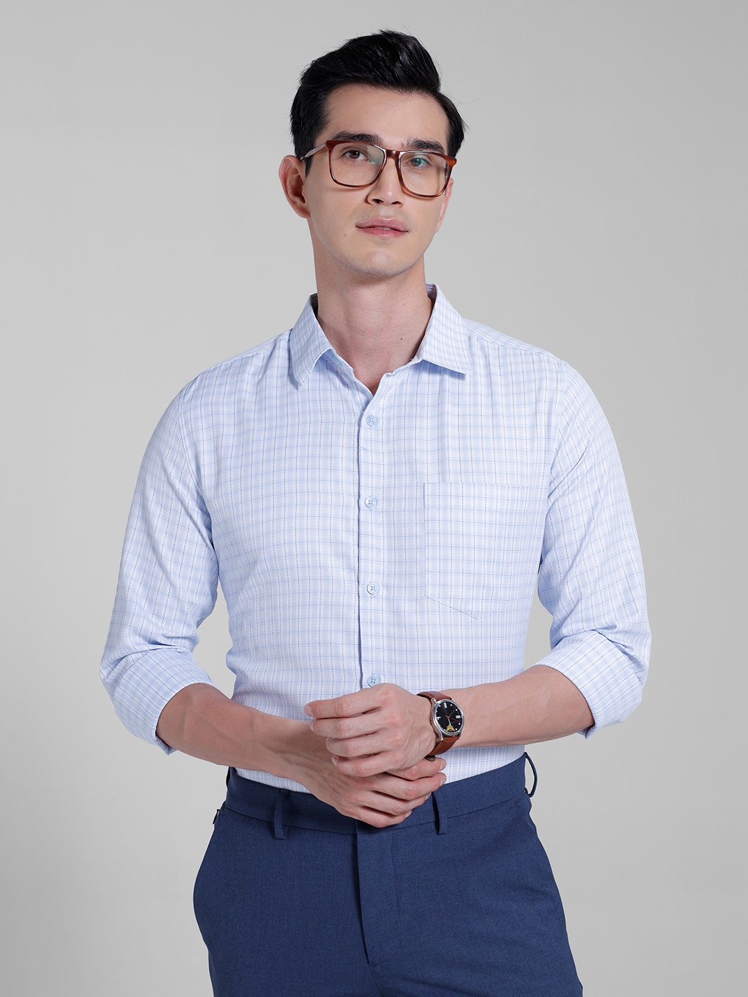 

encore by INVICTUS Opaque Checked Casual Shirt, Blue