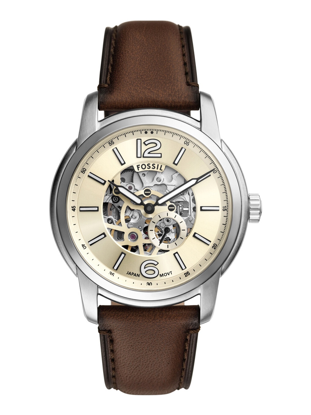 

Fossil Men Heritage Skeleton Leather Analogue Automatic Watch ME3264, Cream