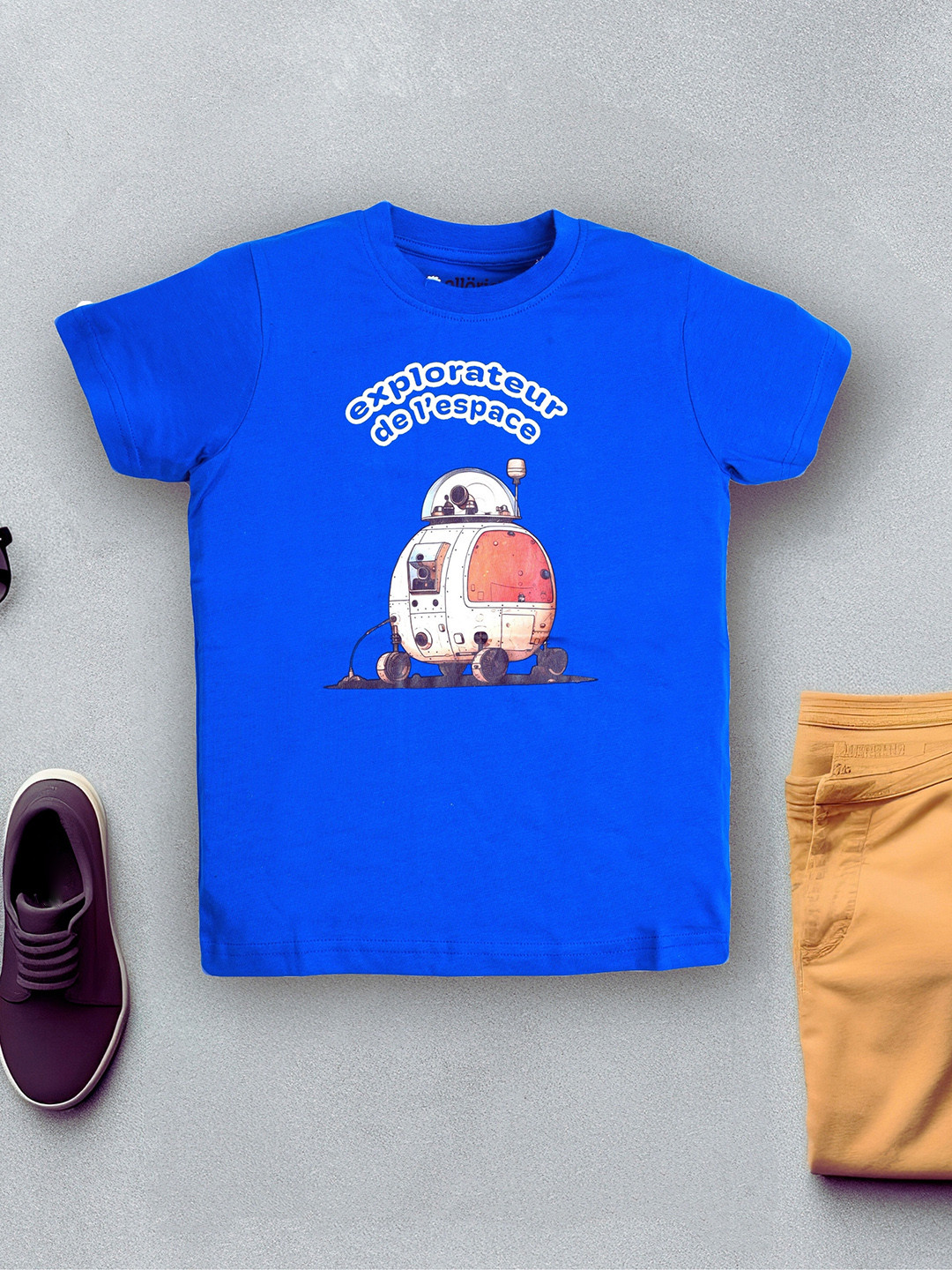 

allorio kids Boys Graphic Printed Round Neck Pure Cotton T-Shirt, Blue