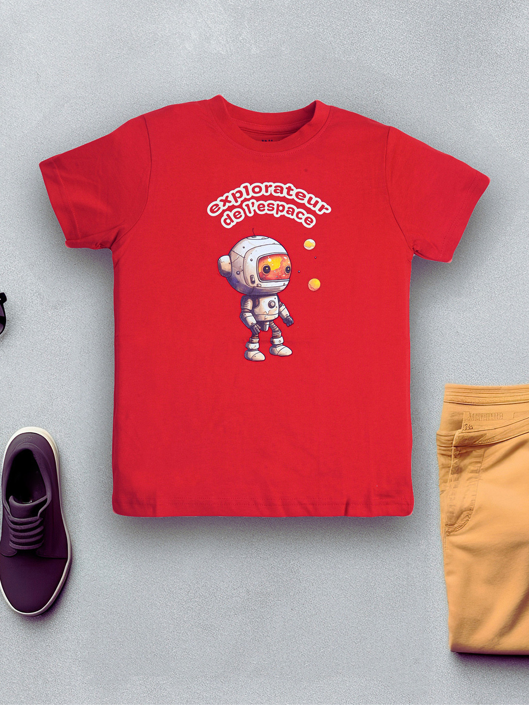 

allorio kids Boys Graphic Printed Round Neck Pure Cotton T-Shirt, Red