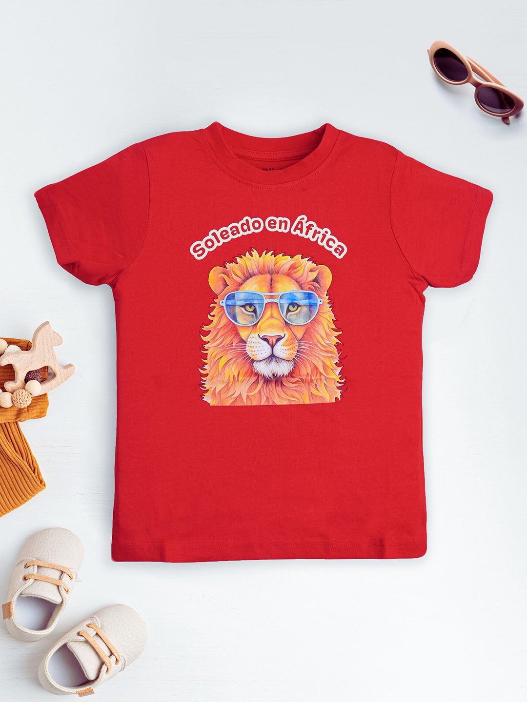 

allorio kids Boys Graphic Printed Round Neck Pure Cotton T-Shirt, Red