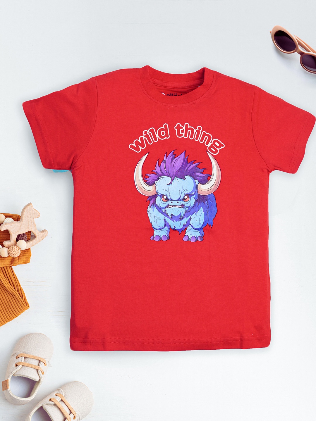 

allorio kids Boys Graphic Printed Round Neck Pure Cotton T-Shirt, Red