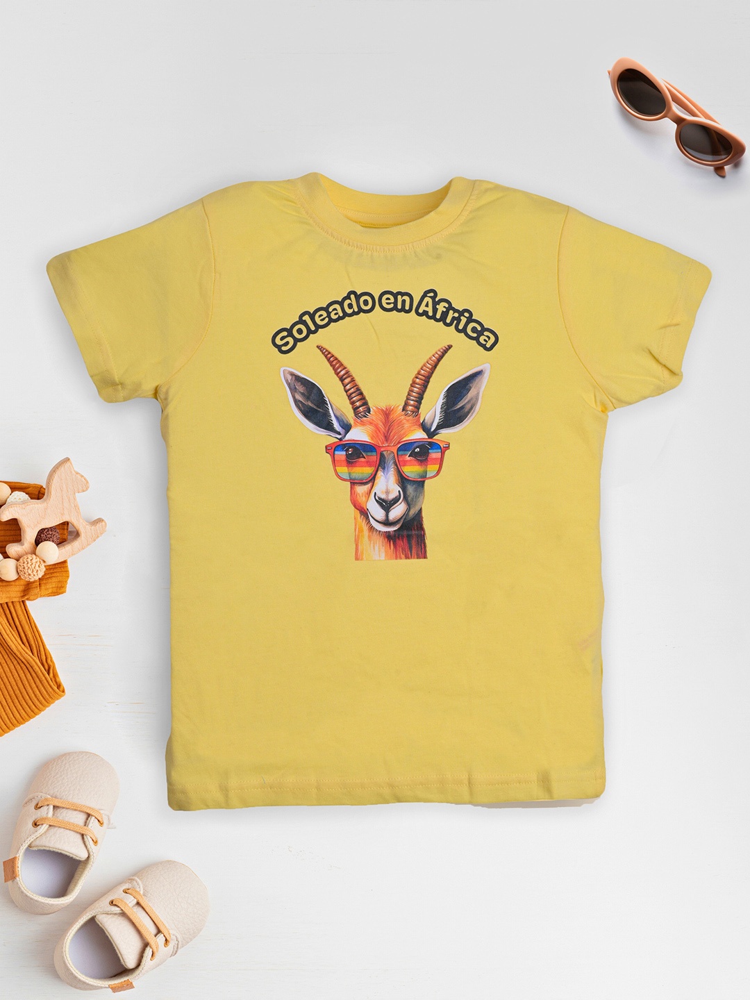 

allorio kids Boys Graphic Printed Round Neck Pure Cotton T-Shirt, Yellow
