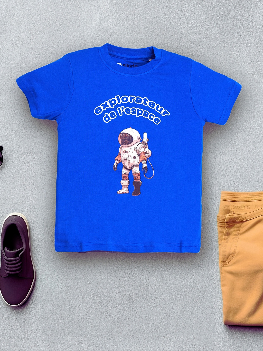 

allorio kids Boys Graphic Printed Round Neck Pure Cotton T-Shirt, Blue