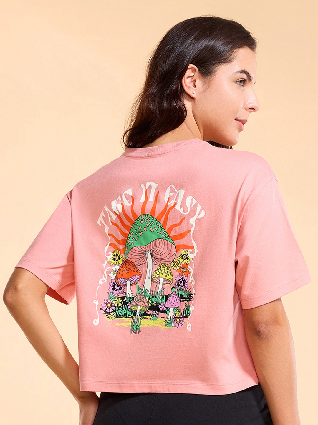 

Enamor Graphic Design Cotton S/JSY T-Shirt-E3G5, Peach