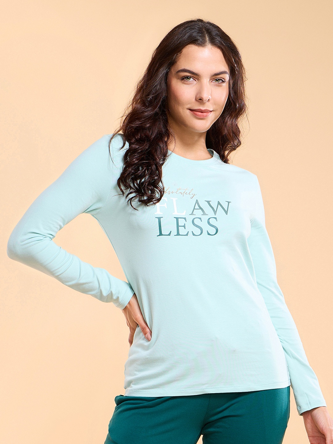 

Enamor E157 Graphic Printed Basic Stretchable Cotton T-shirt, Green