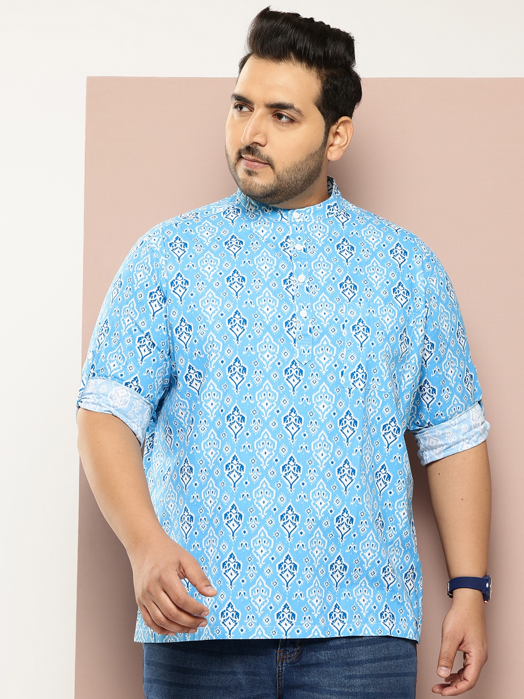

Sztori Men Standard Opaque Printed Pure Cotton Casual Shirt, Blue