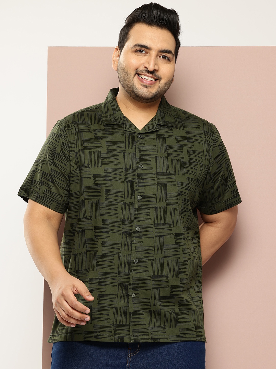 

Sztori Men Standard Opaque Printed Pure Cotton Casual Shirt, Olive