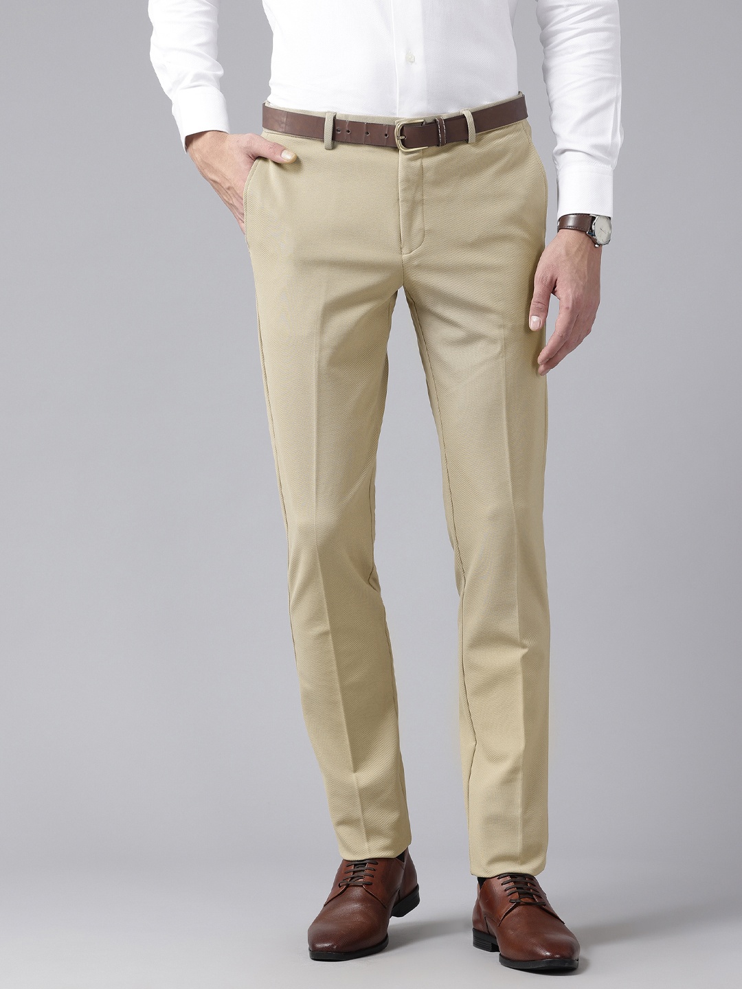 

Blackberrys Men Skinny Fit Textured Formal Trousers, Beige