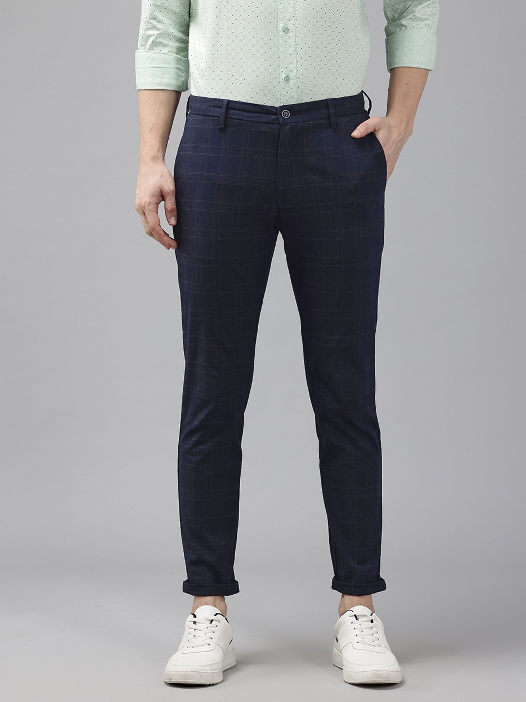

Blackberrys Men Checked Trousers, Navy blue