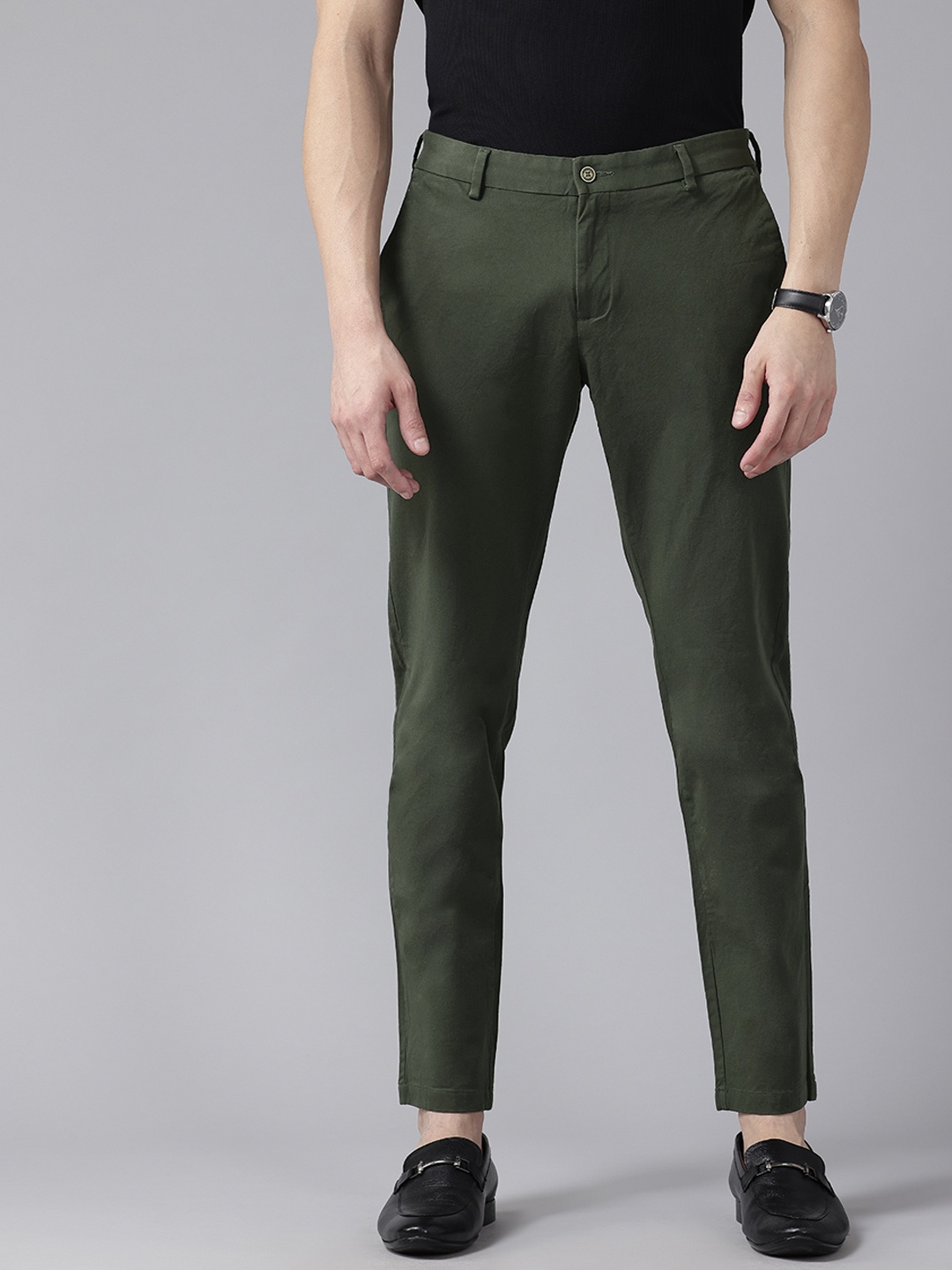 

Blackberrys Men Skinny Fit Low Rise Chinos, Olive