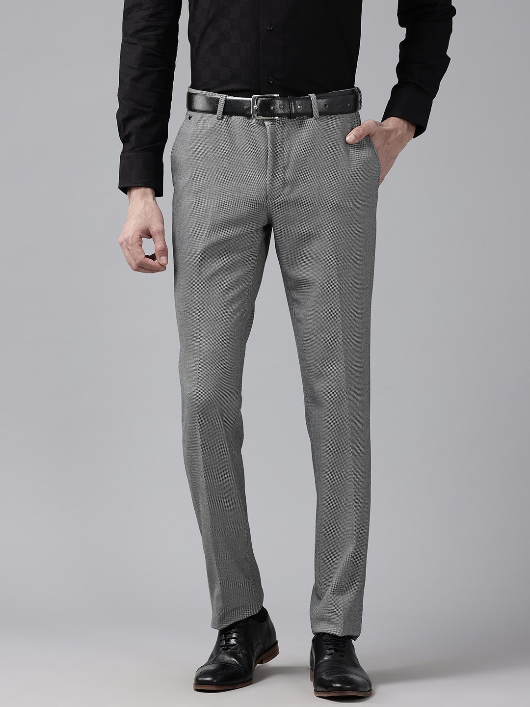 

Blackberrys Men Skinny Fit Woven Design Formal Trousers, Grey