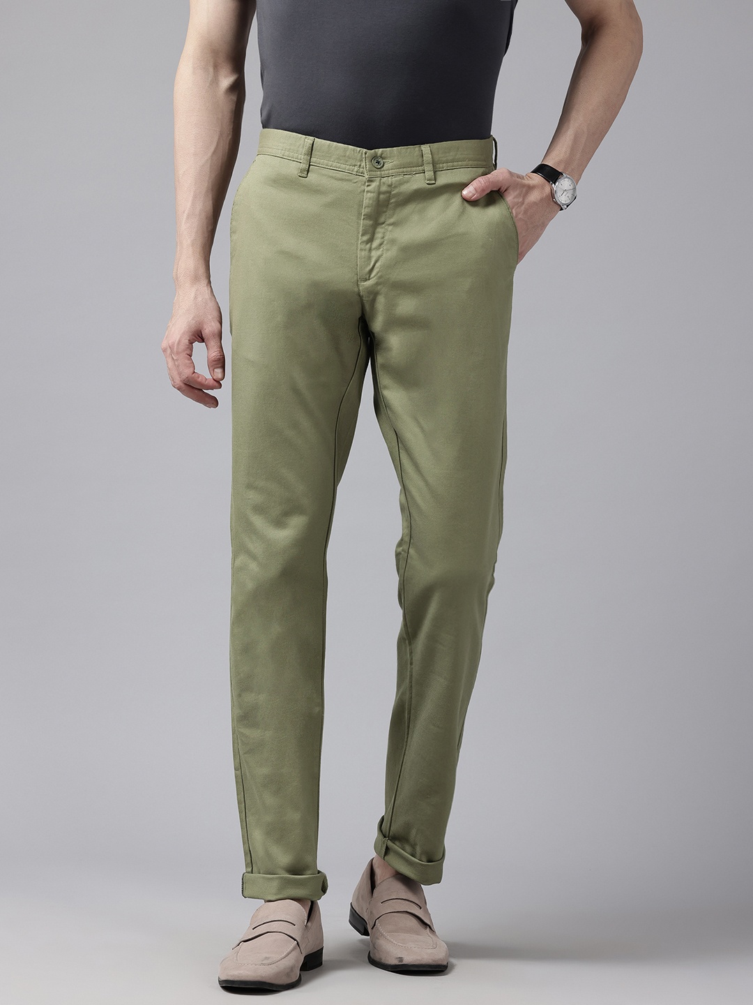 

Blackberrys Men Slim Fit Chinos Trousers, Olive