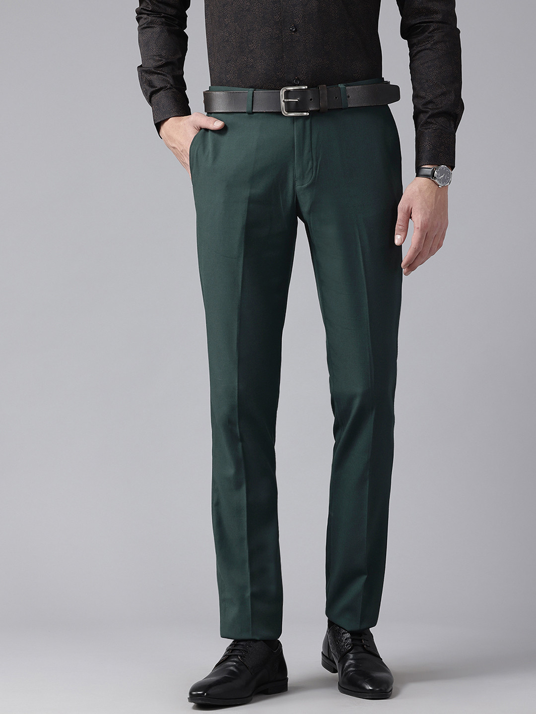 

Blackberrys Men Slim Fit Formal Trousers, Green