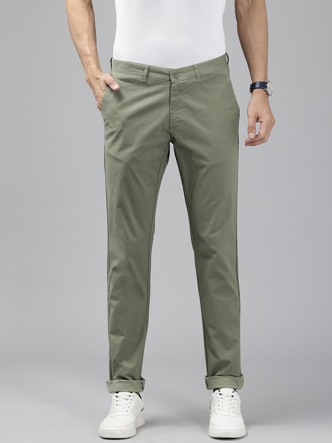 

Blackberrys Textured Low Rise Lean Tapered Trousers, Green