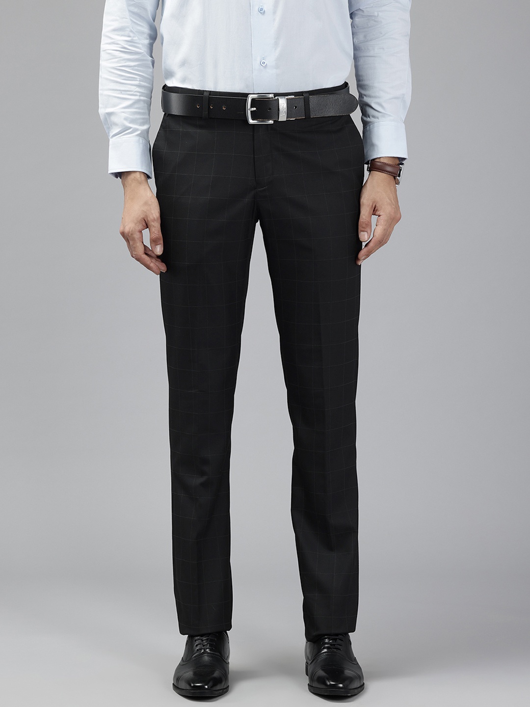 

Blackberrys Checked Low Rise Slim Fit Trousers, Black