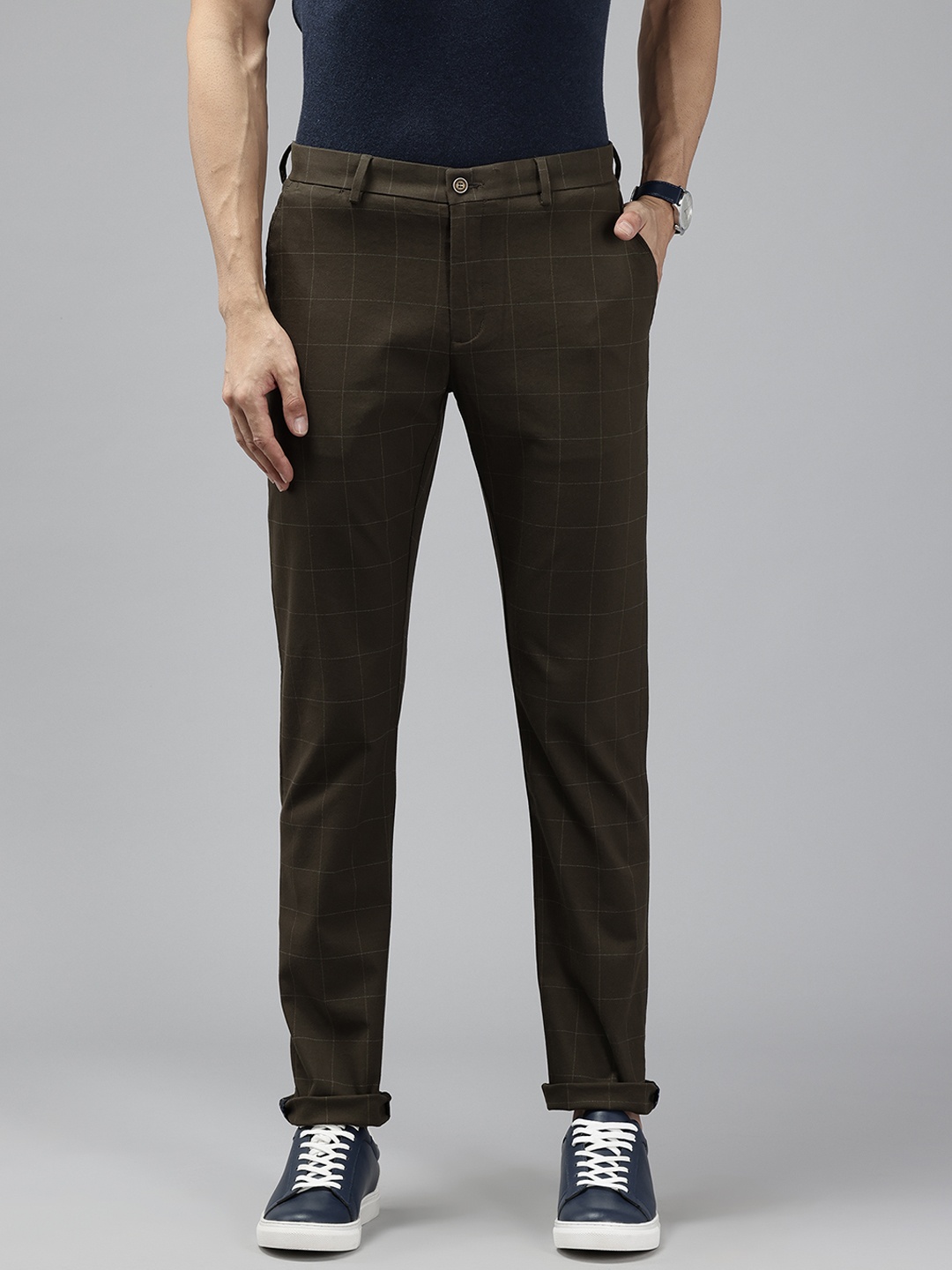 

Blackberrys Men Checked Slim Fit Chinos, Olive