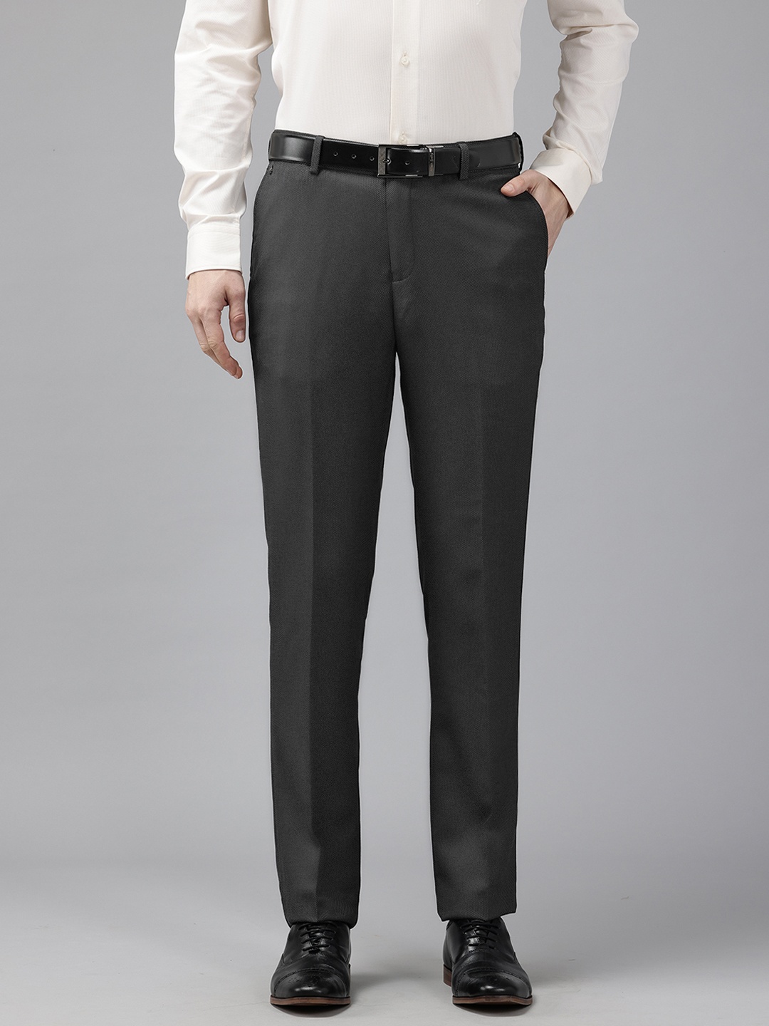 

Blackberrys Men B-90 Regular-Fit Mid Rise Formal Trousers, Charcoal