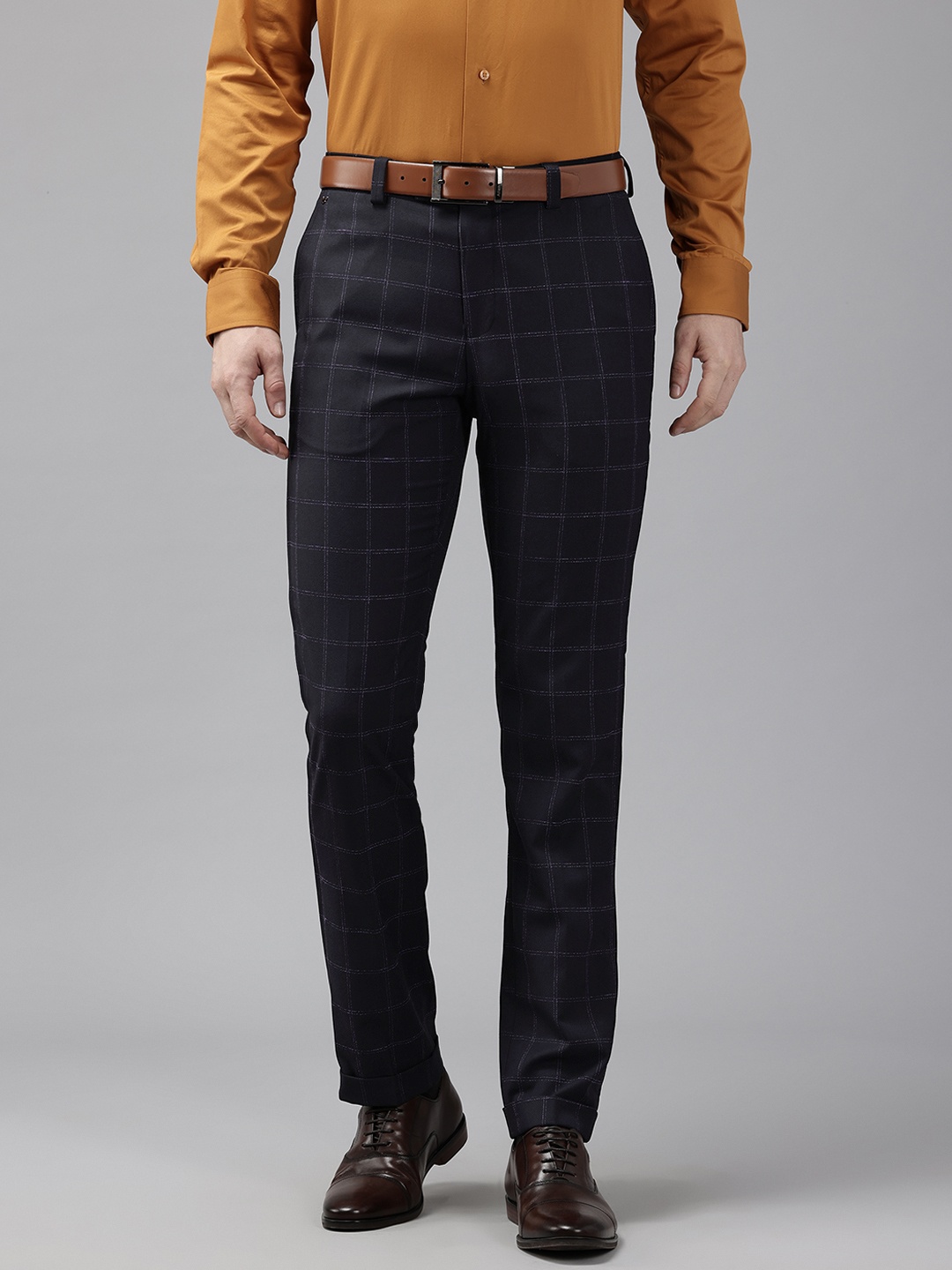 

Blackberrys Men Checked Slim Fit Trousers, Navy blue