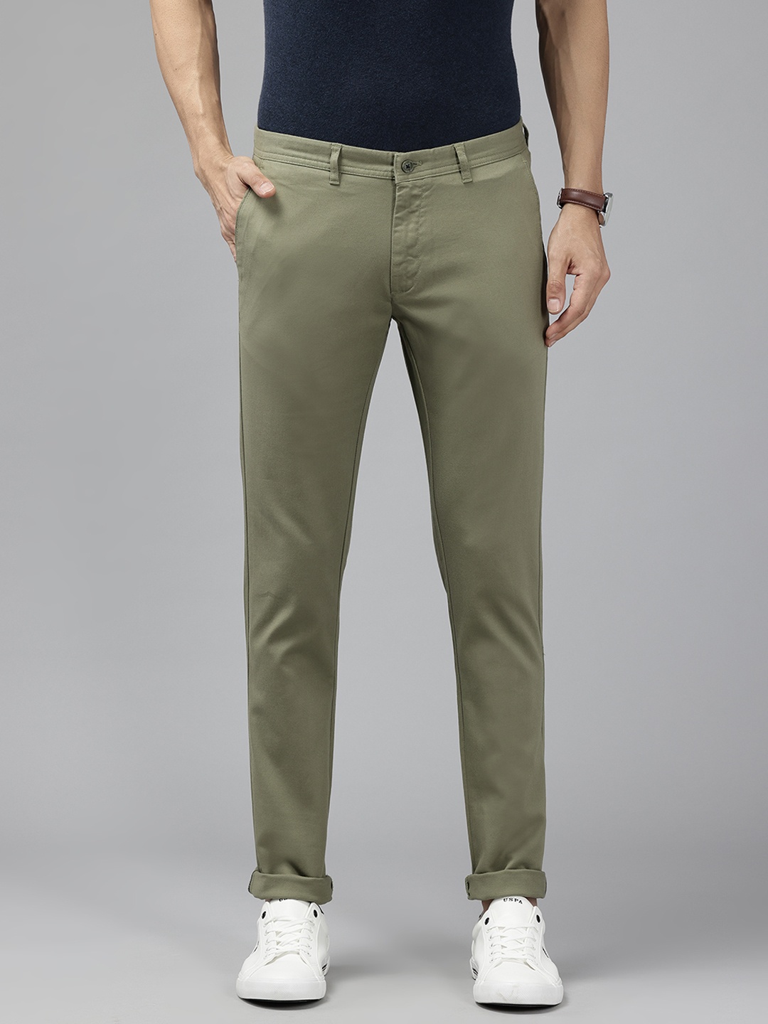 

Blackberrys Men Textured Slim Fit Trousers, Olive