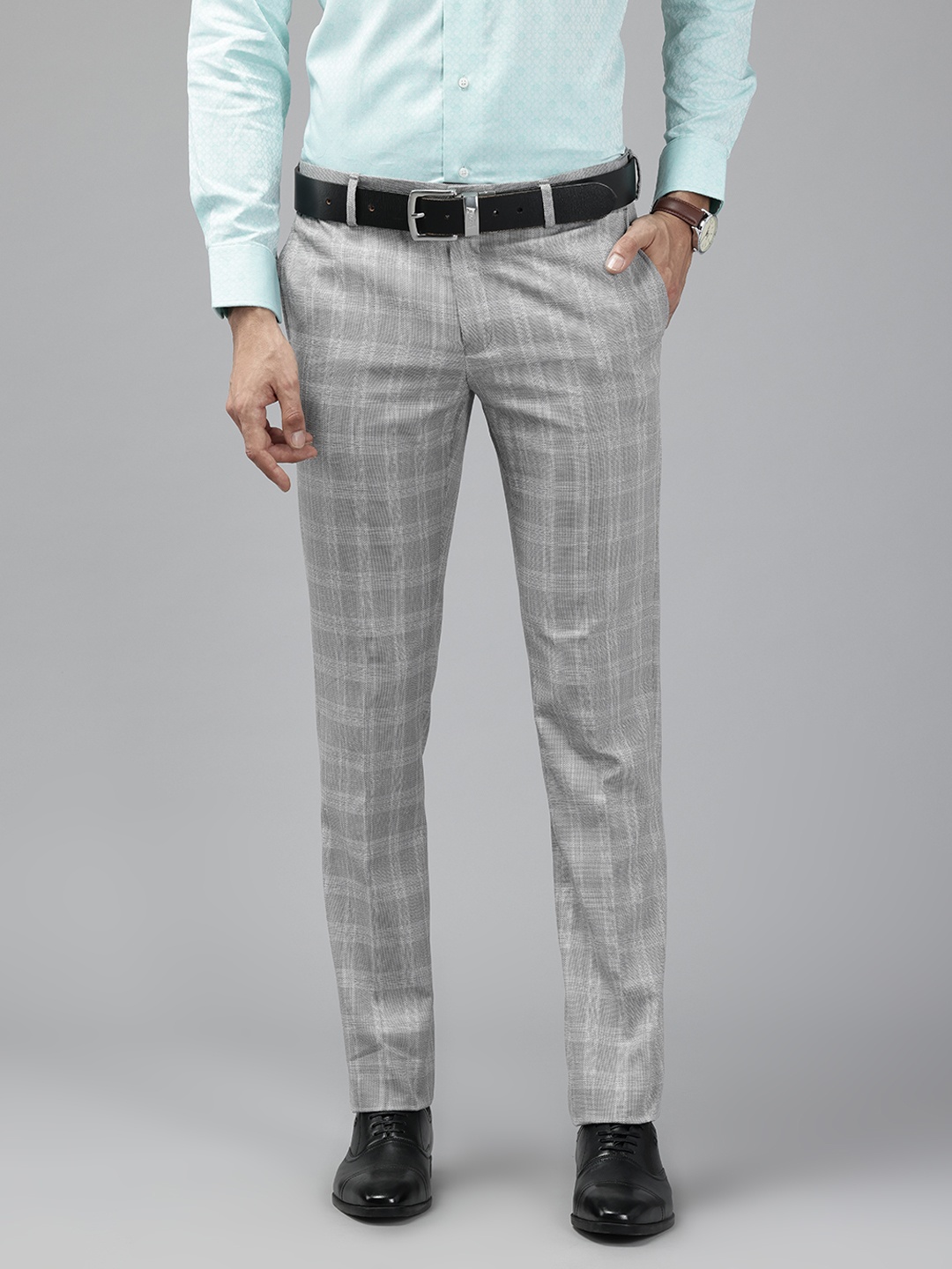 

Blackberrys Men Checked Slim Fit Trousers, Grey