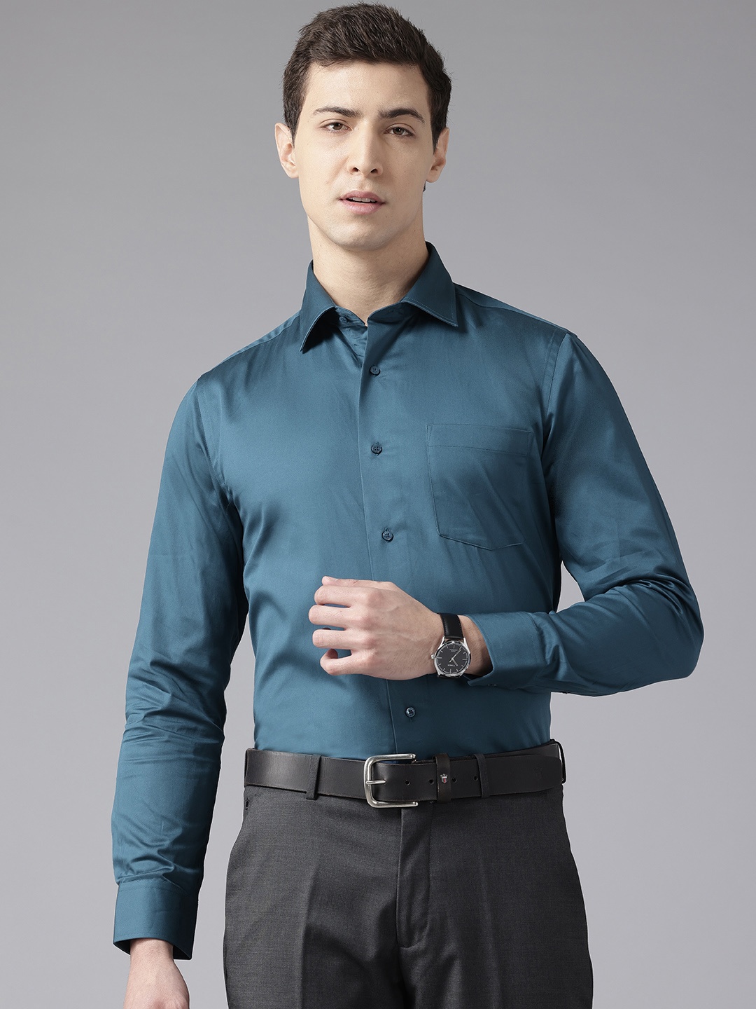 

Blackberrys Cotton Slim Fit Formal Shirt, Teal