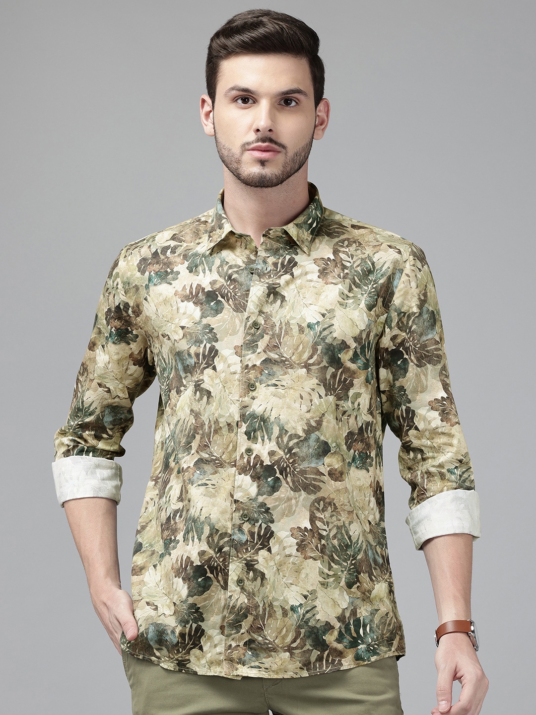 

Blackberrys Tropical Print Slim Fit Shirt, Green