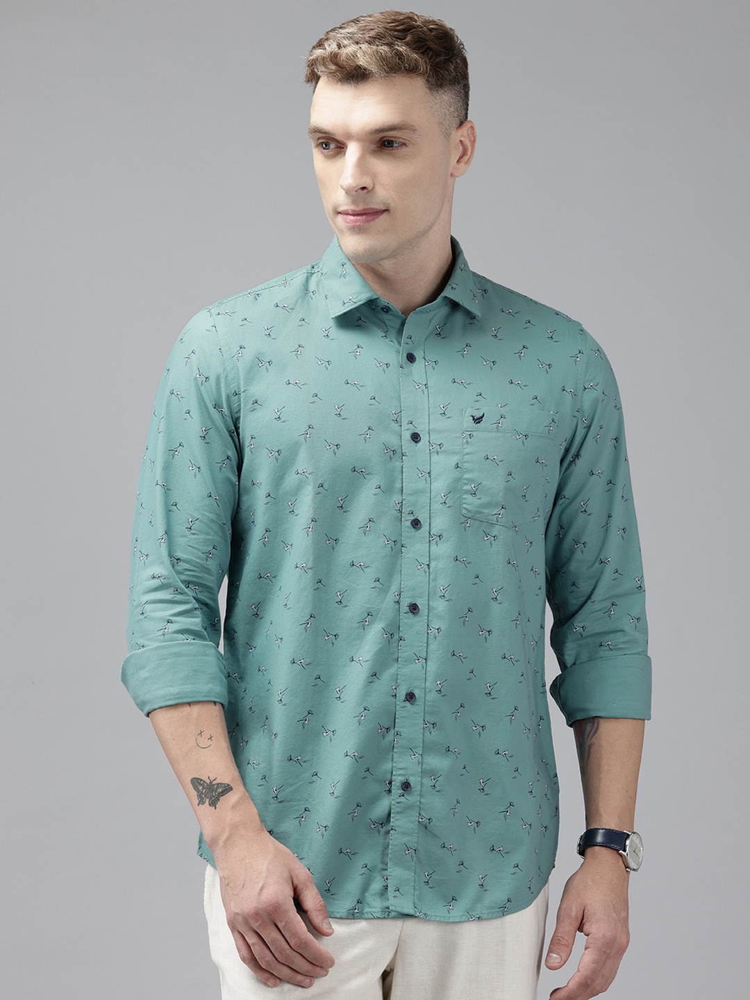

Blackberrys Men Slim Fit Pure Cotton Printed Casual Shirt, Green