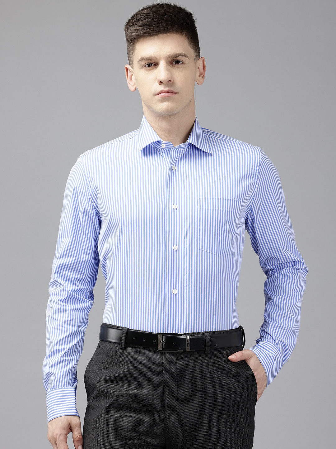 

Blackberrys Men Slim Fit Pure Cotton Striped Formal Shirt, Blue