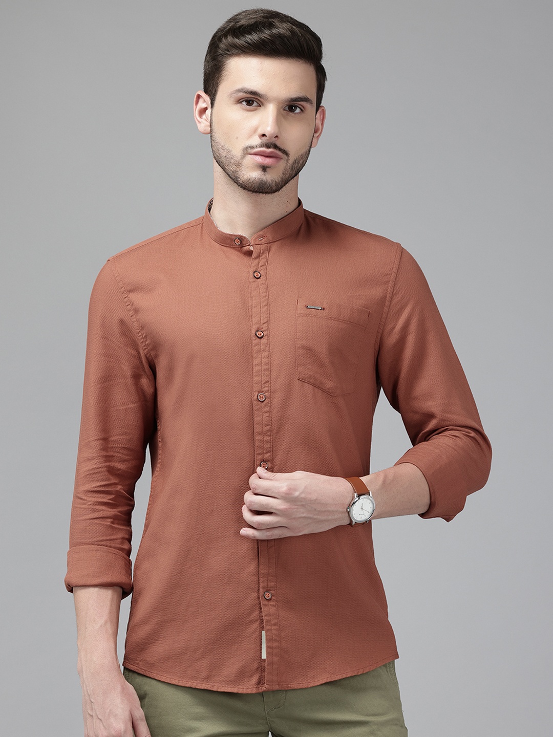 

Blackberrys Textured Phoenix Fit Pure Cotton Casual Shirt, Rust