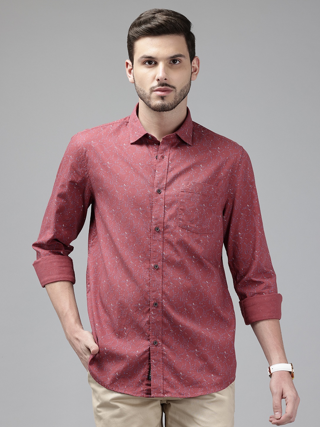 

Blackberrys Slim Fit Floral Print Pure Cotton Shirt, Rust