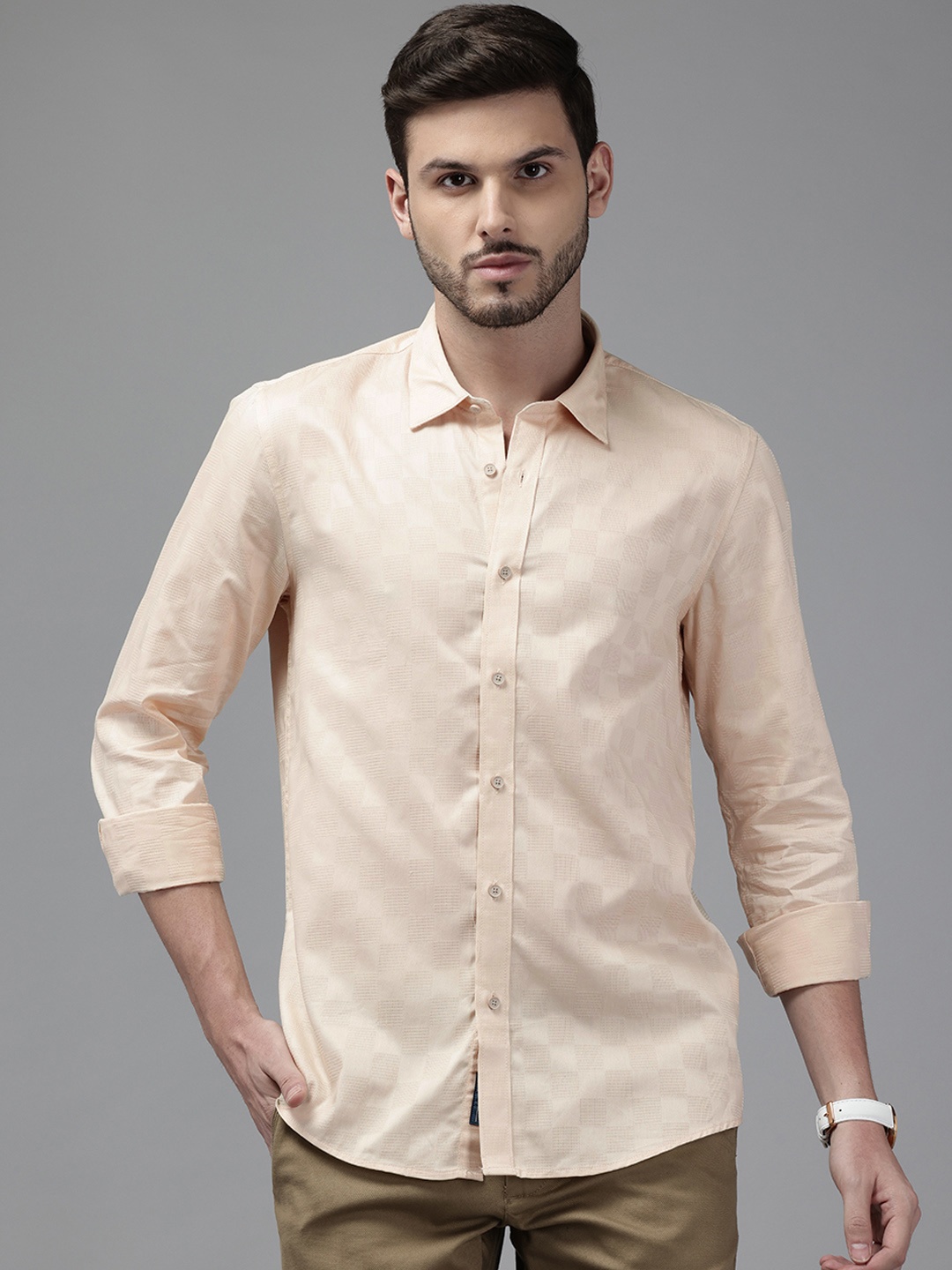 

Blackberrys Phoenix Fit Textured Pure Cotton Shirt, Beige