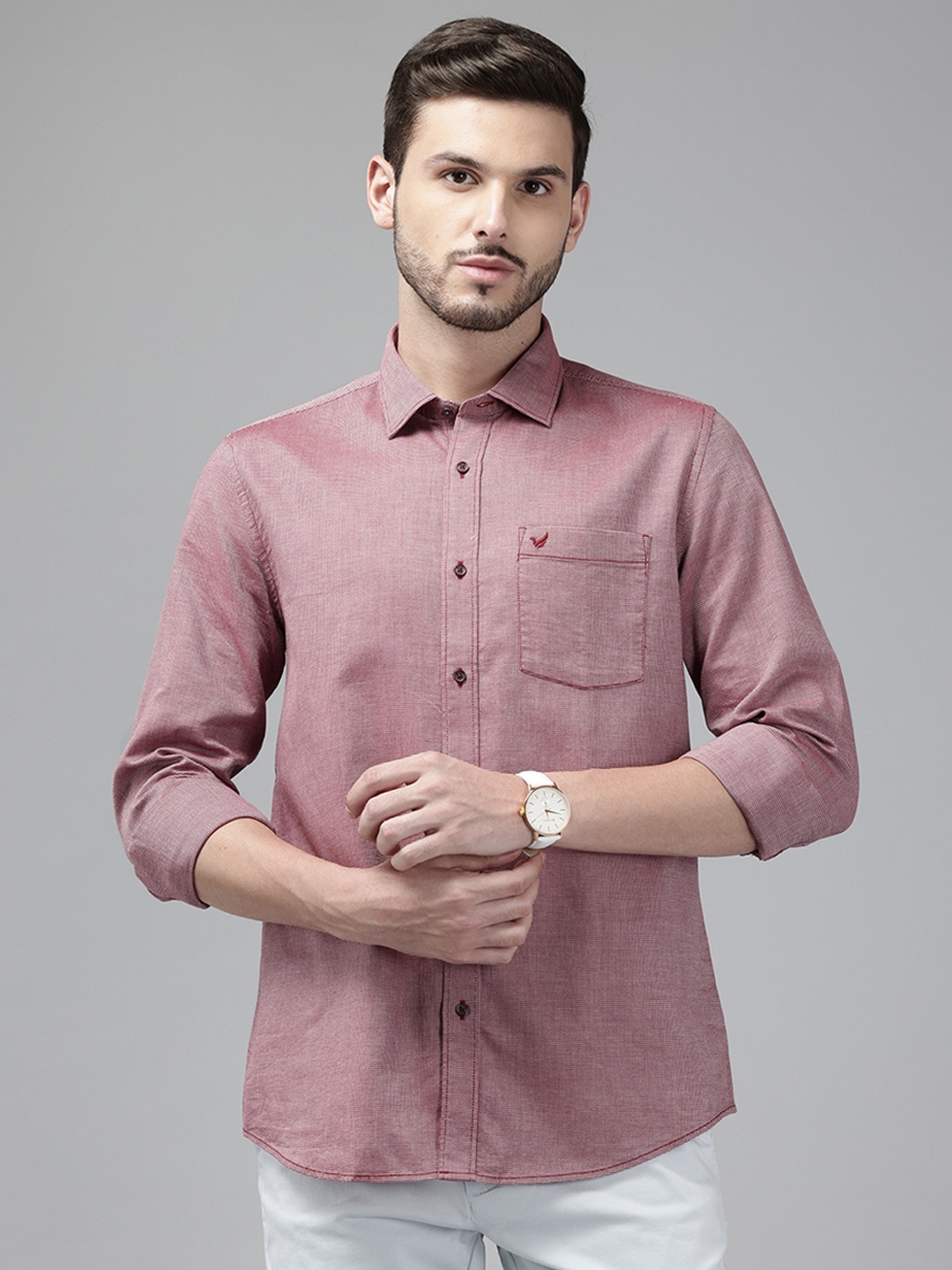 

Blackberrys Textured India Slim Fit Pure Cotton Shirt, Red