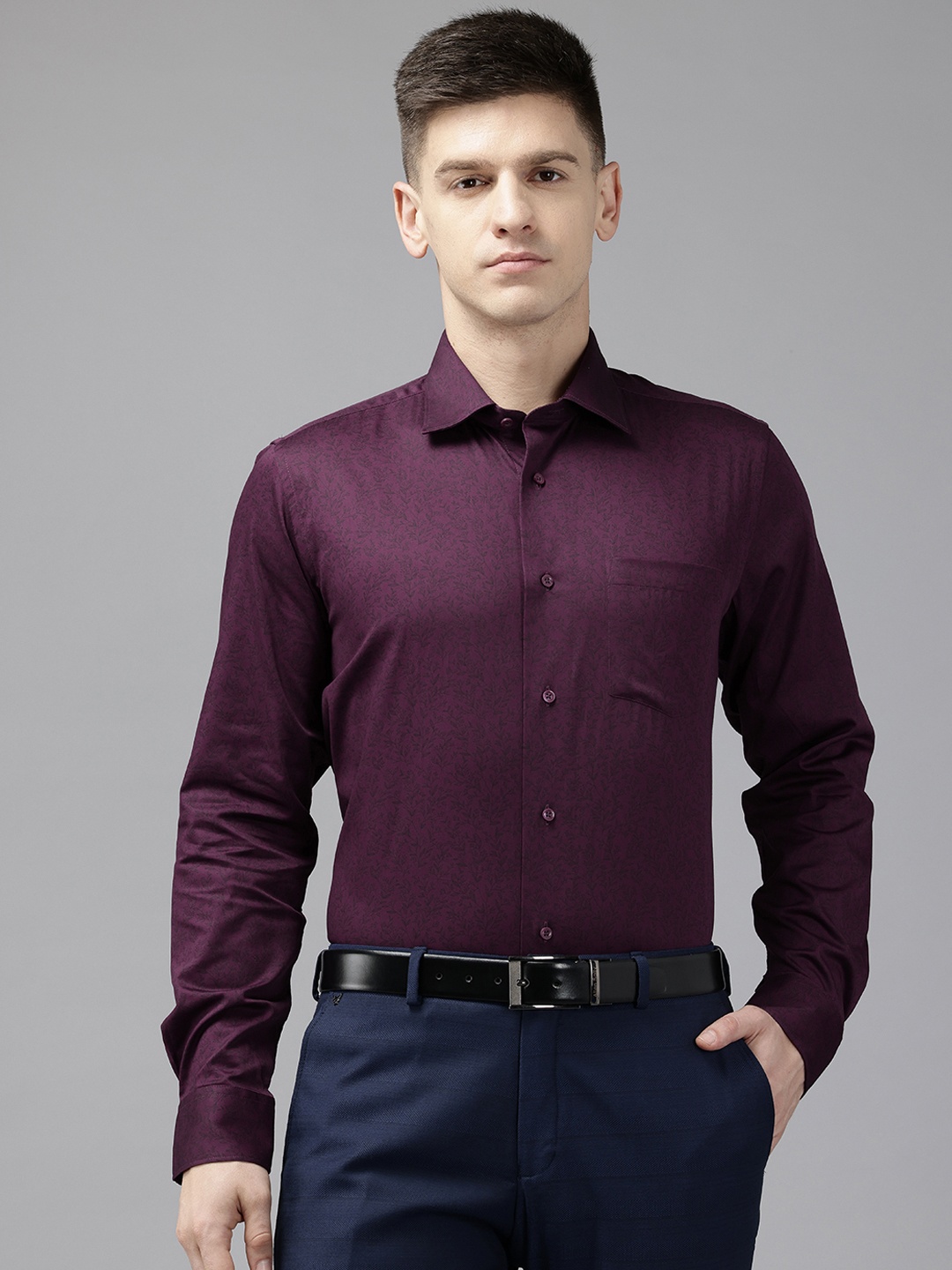 

Blackberrys Men Slim Fit Pure Cotton Floral Printed Formal Shirt, Purple