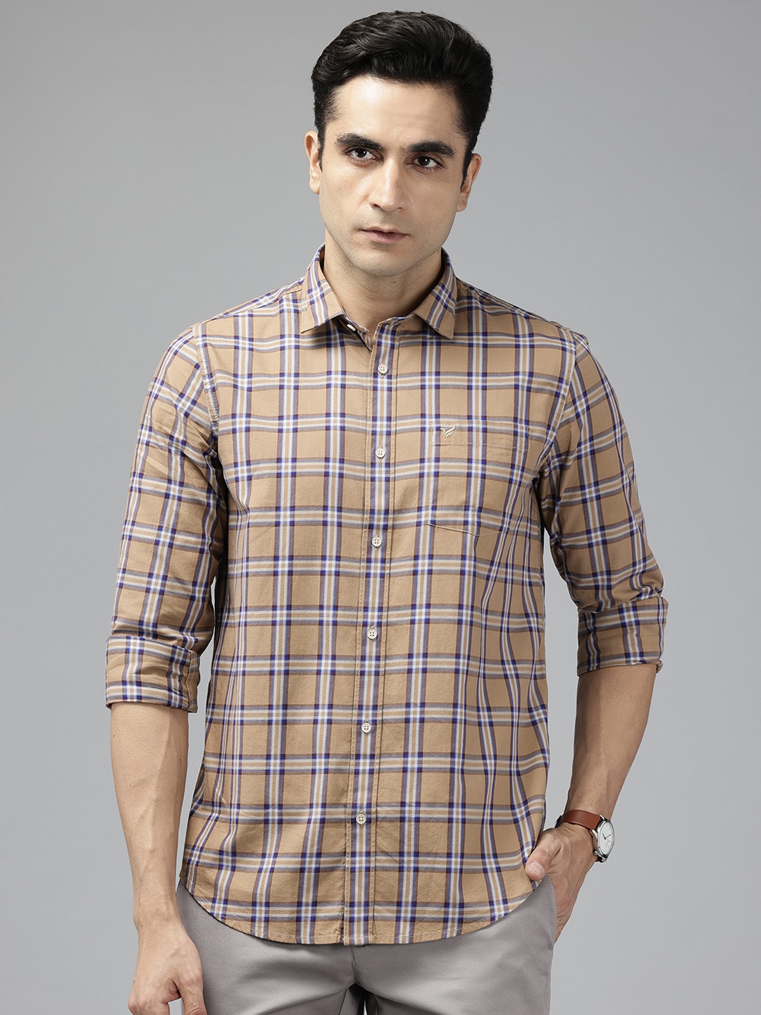 

Blackberrys Slim Fit Checked Casual Shirt, Beige